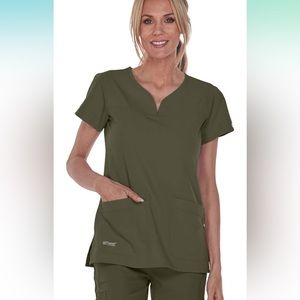 Grey's Anatomy Signature Women's 2121 Two Pocket Notch Yoke Neck Scrub Top Olive